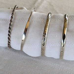 Set of 4 Unique Bangle Bracelets-60g Sterling-Faceted-Floral-Geometric-Twisted
